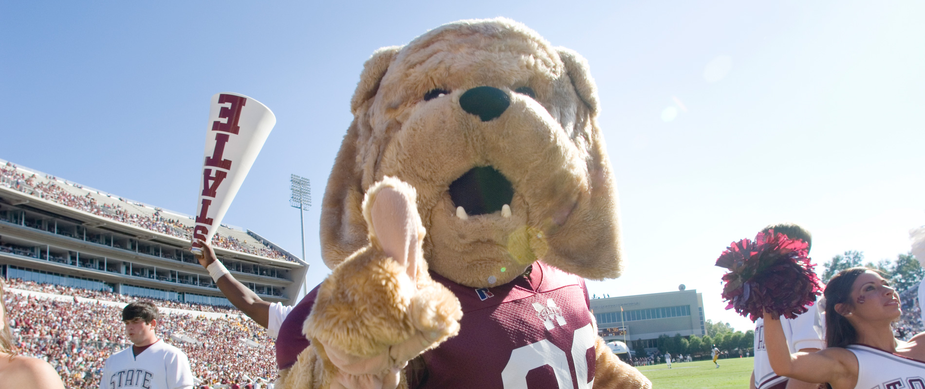 Bully Mascot on the football field at Davis Wade Stadium